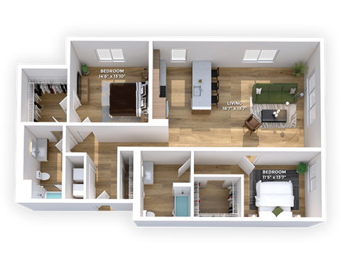 Floor plan for 2 beds, 2 baths, 1338 sqft